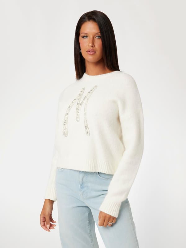 Wool Blend Sweater with Embellished Design