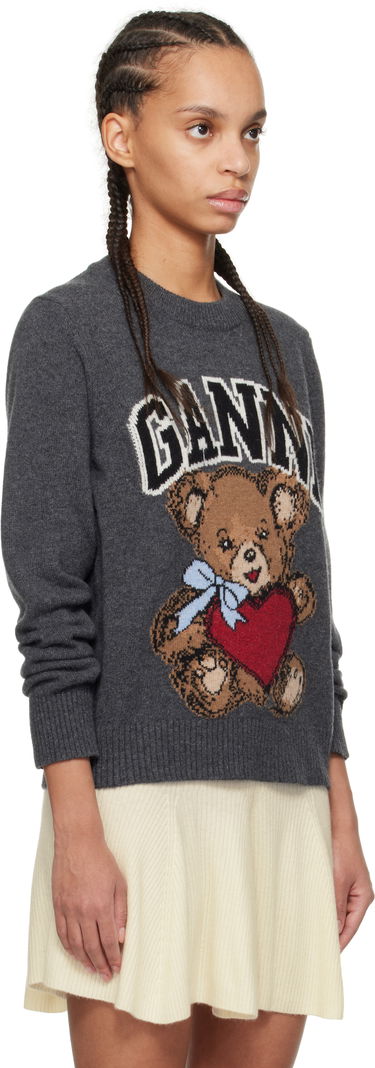 Sveter GANNI GANNI Graphic Bear Sweater Šedá | K2370, 1