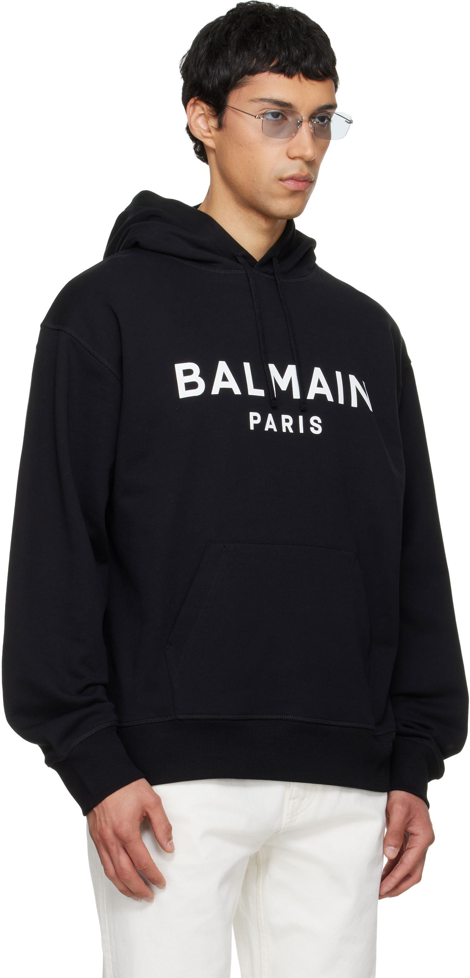 Mikina Balmain Balmain Printed Cotton Hoodie Čierna | GH1JR007BD45, 1