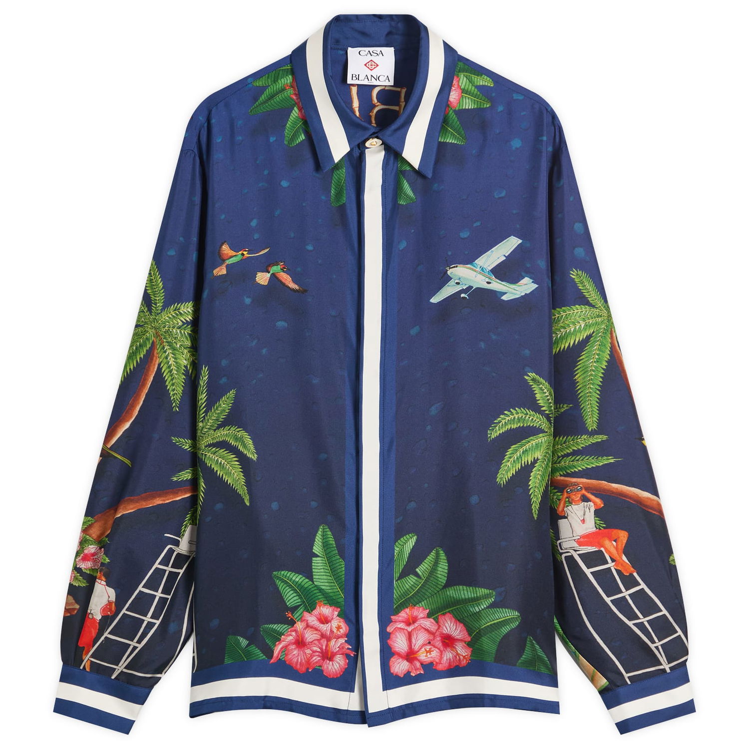 Košeľa Casablanca Casablanca Classic Long Sleeve Patterned Silk Shirt, Size Large Modrá | MPF25-SH-021-02, 1