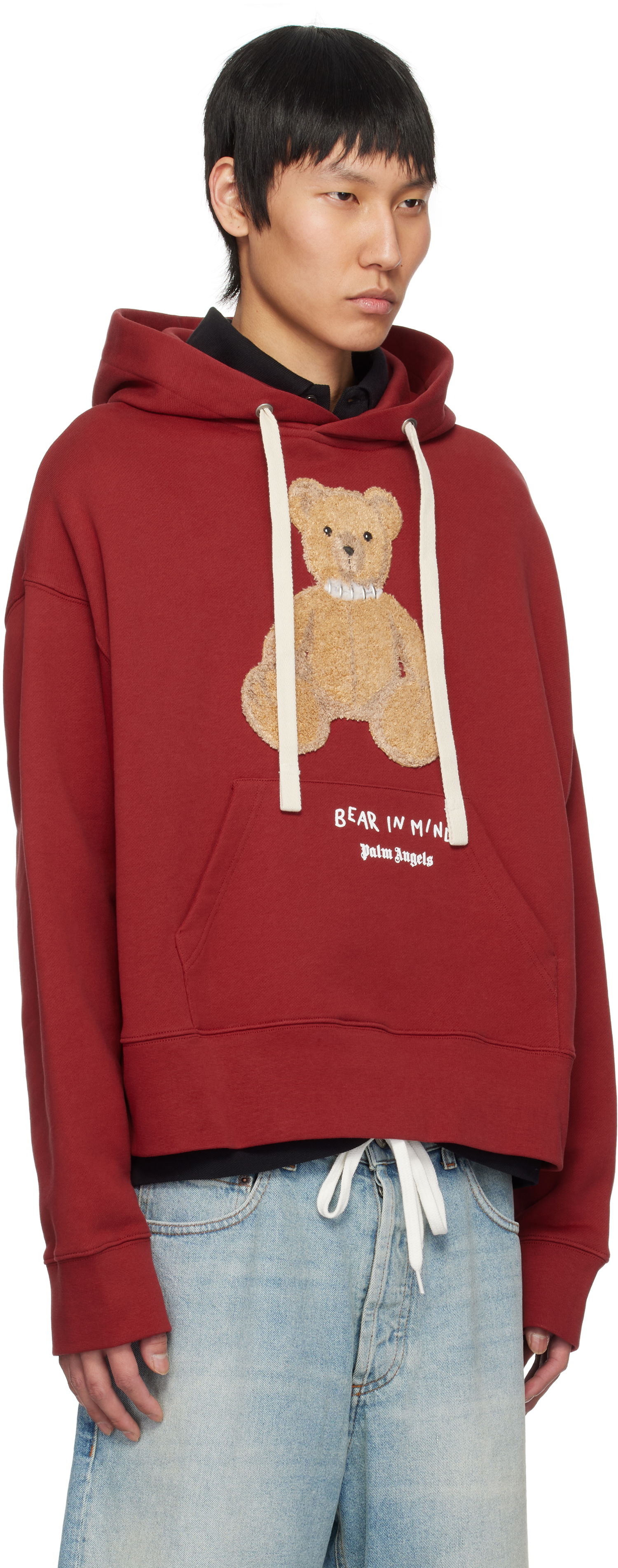 Mikina Palm Angels Palm Angels 'Bear in Mind' Cropped Hoodie Červená | PMBB172S25FLE0012560, 1
