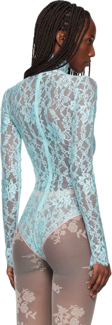 Body Valentino Sheer High-Neck Long-Sleeve Floral Lace Bodysuit Tyrkysová | 7B0MR01Z9TS, 2