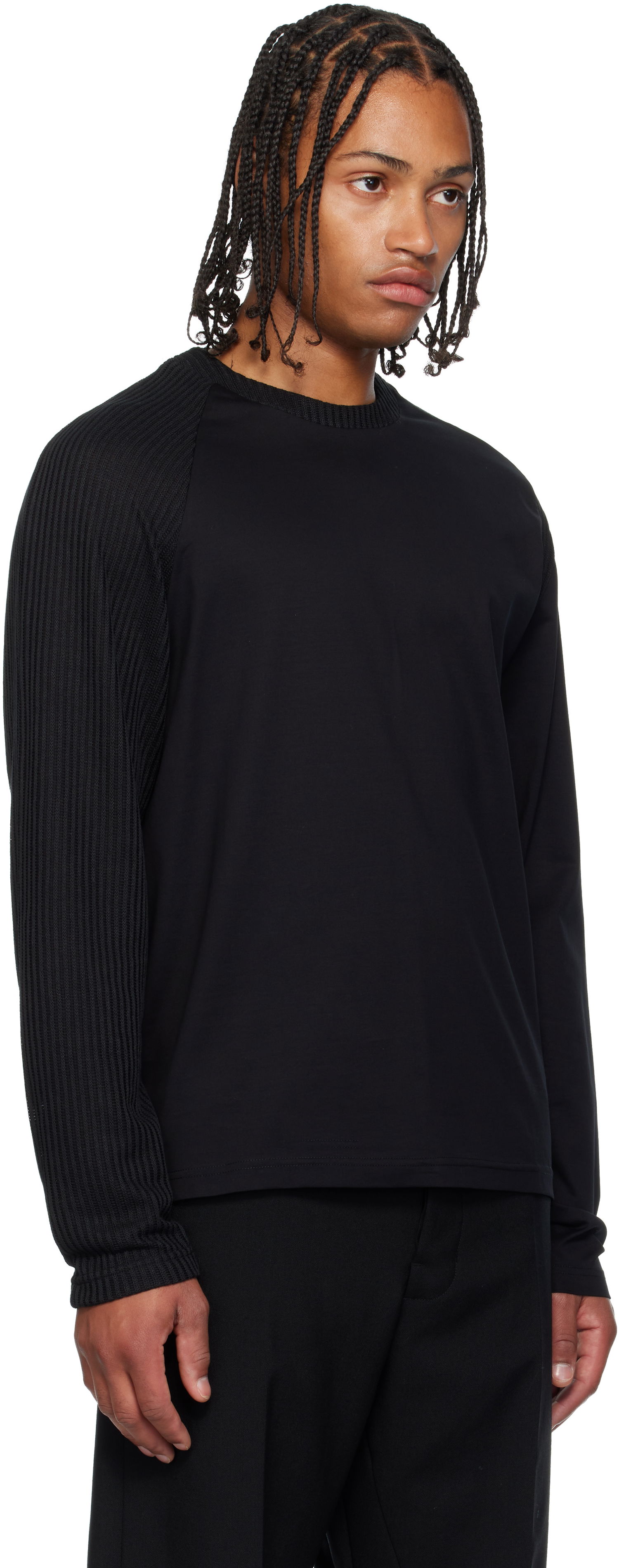 Tričko HELIOT EMIL Obscura Long Sleeve T-Shirt with Ribbed Details Čierna | AW25_M_09_152_BLK01, 1