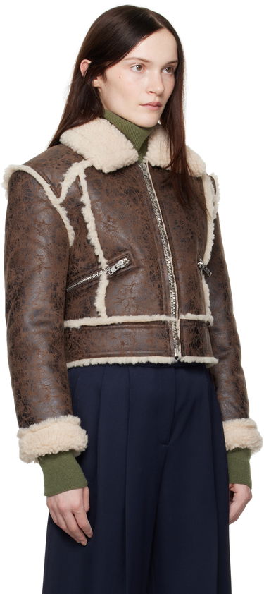 Bomber bunda STAND STUDIO Faux Leather and Sherpa Jacket Hnedá | 66402-9996, 1