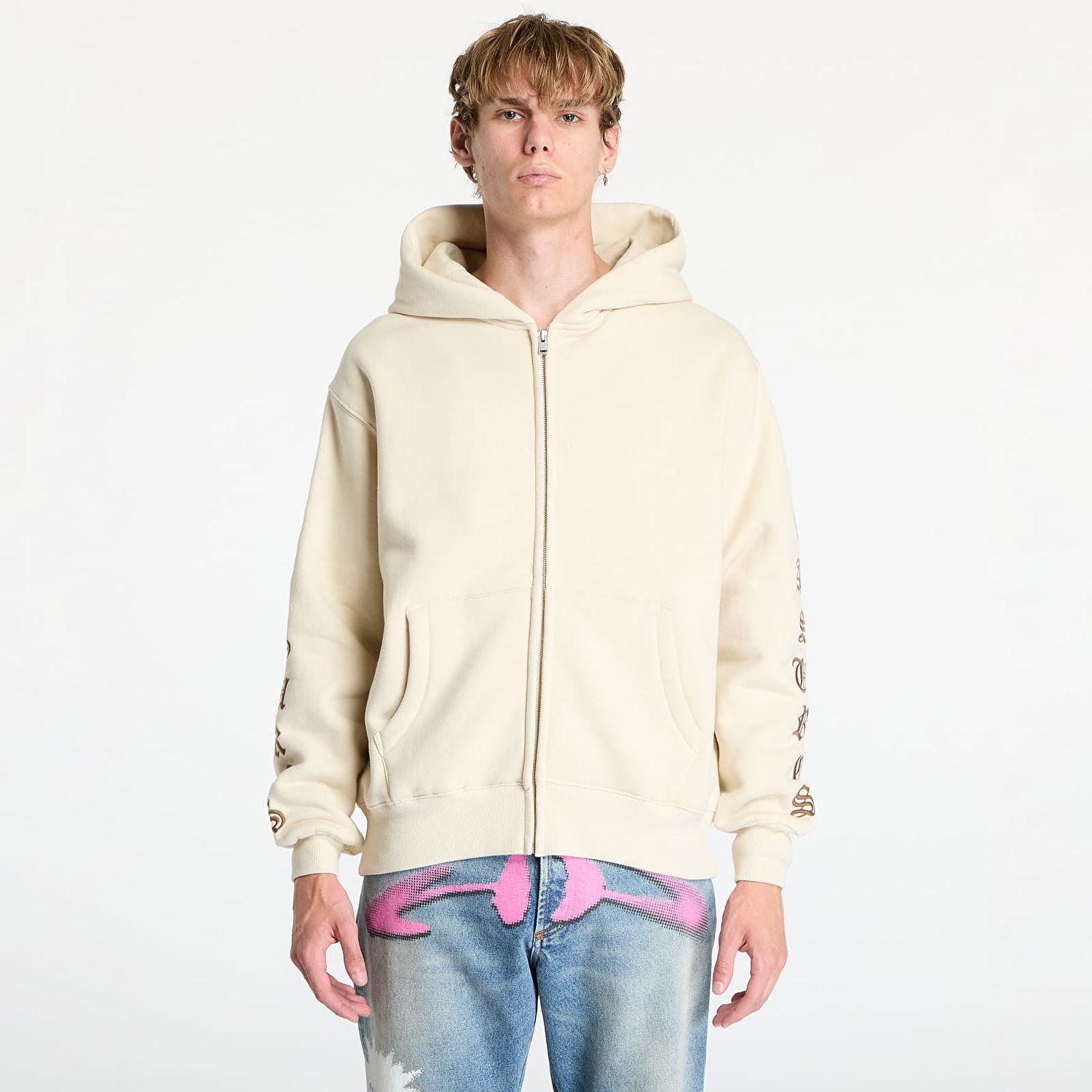 Mikina Pleasures Oe Zip Up Hoodie Natural Béžová | P24F046 NATURAL, 0