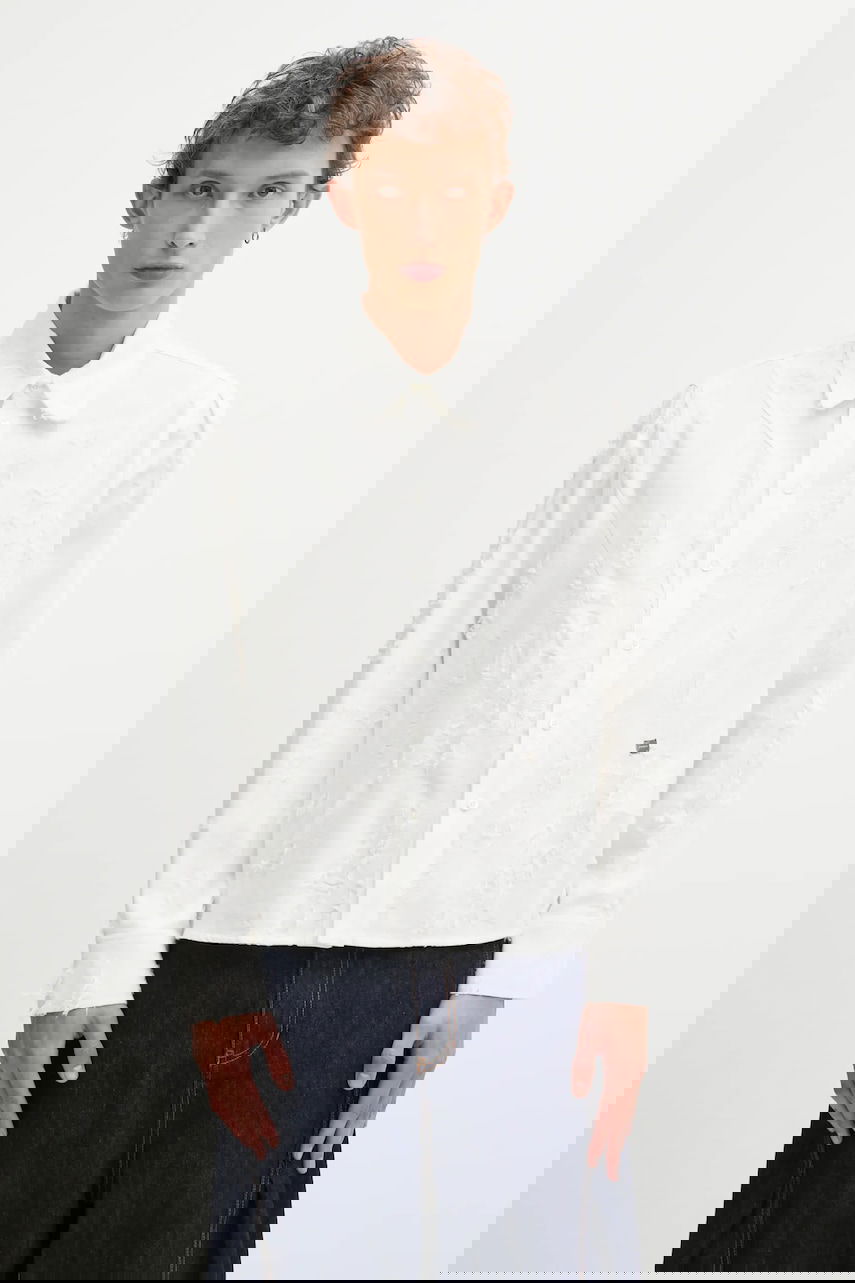 Košeľa ADER ERROR Distressed Linen Blend Regular Fit Classic Collar Shirt Biela | BO01FWSH0101OW, 0