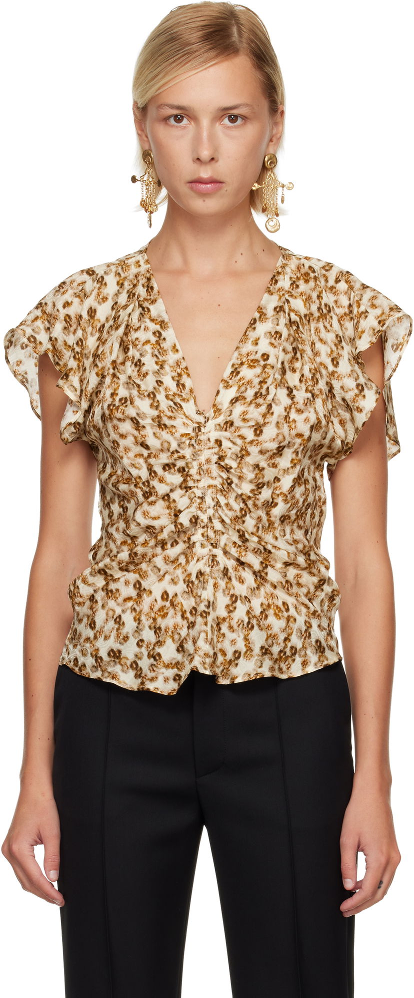 Košeľa ISABEL MARANT Lonea Ruched V-Neck Blouse Rôznofarebný | HT0228FA-C3J10I