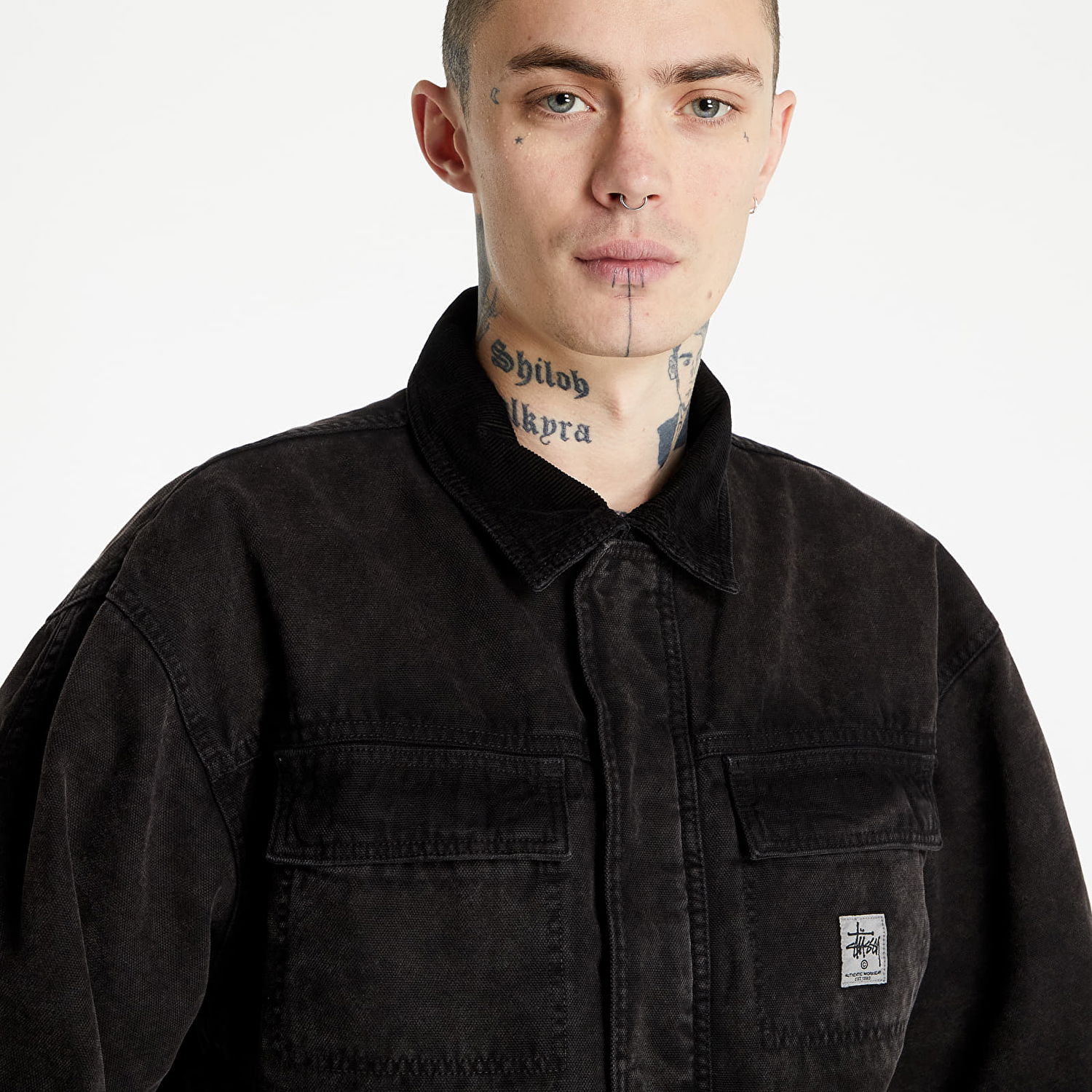Bunda Stüssy Washed Canvas Shop Jacket Čierna | 115589 black, 1