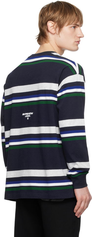 Sveter AAPE by A Bathing Ape AAPE by A Bathing Ape 'AAPE NOW' Striped Long Sleeve T-Shirt Navy | AAPLTM1542XXNNYX, 2