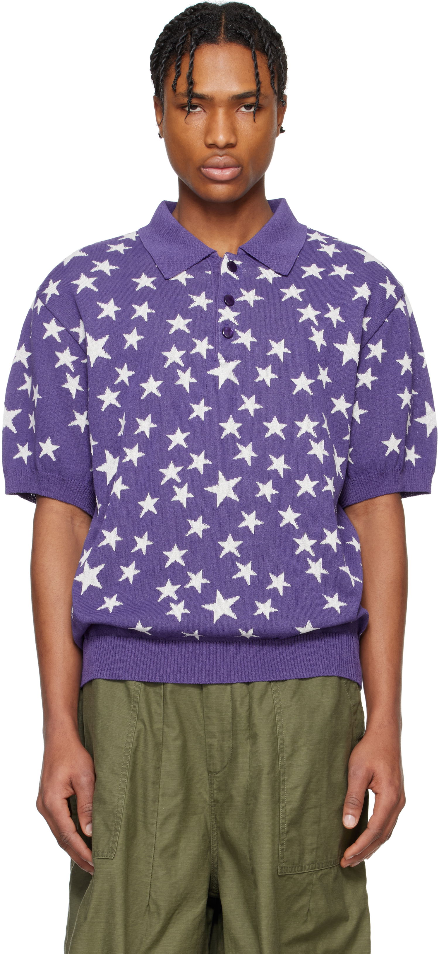 Polo tričko Needles NEEDLES Short Sleeve Star Knit Polo Fialová | QV375, 0