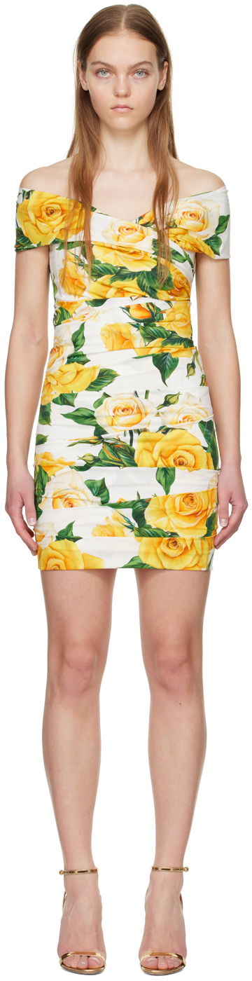 Šaty Dolce & Gabbana Floral Print Off Shoulder Minidress Biela | F6AHNT FSEHW, 0
