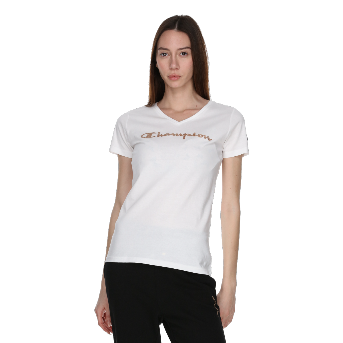 Tričko Champion Script Logo V-Neck T-Shirt Biela | 118191-WW001, 0