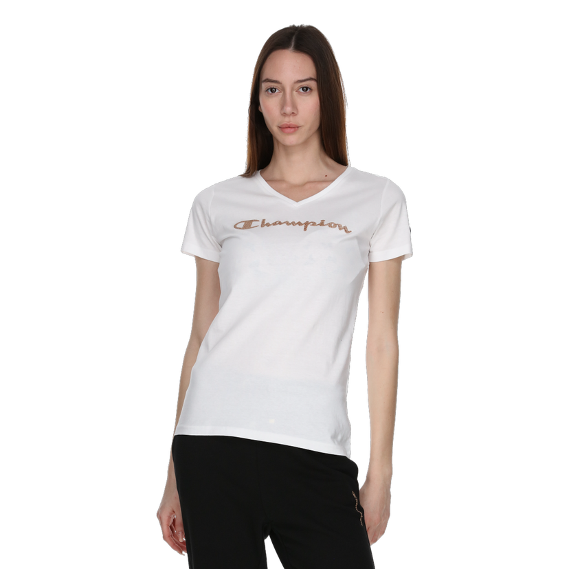 Tričko Champion Script Logo V-Neck T-Shirt Biela | 118191-WW001