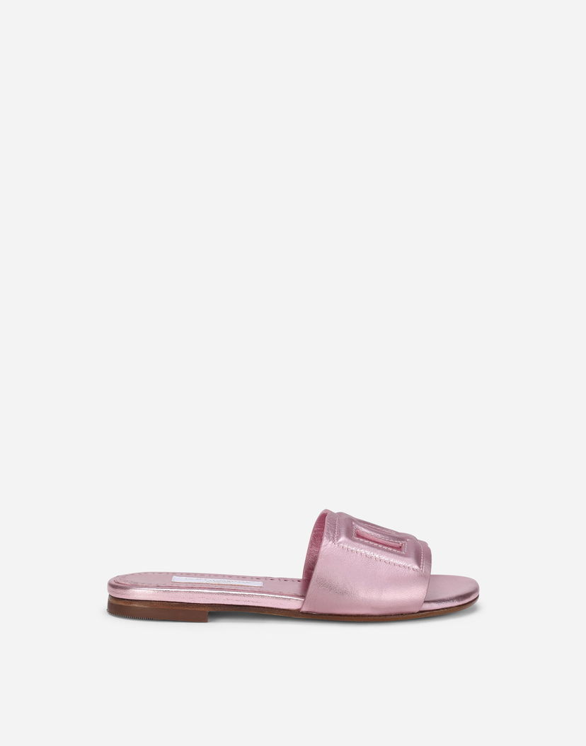 Tenisky a topánky Dolce & Gabbana Flat Metallic Leather Monogram Slide Sandals Ružová | D11032A54398M305