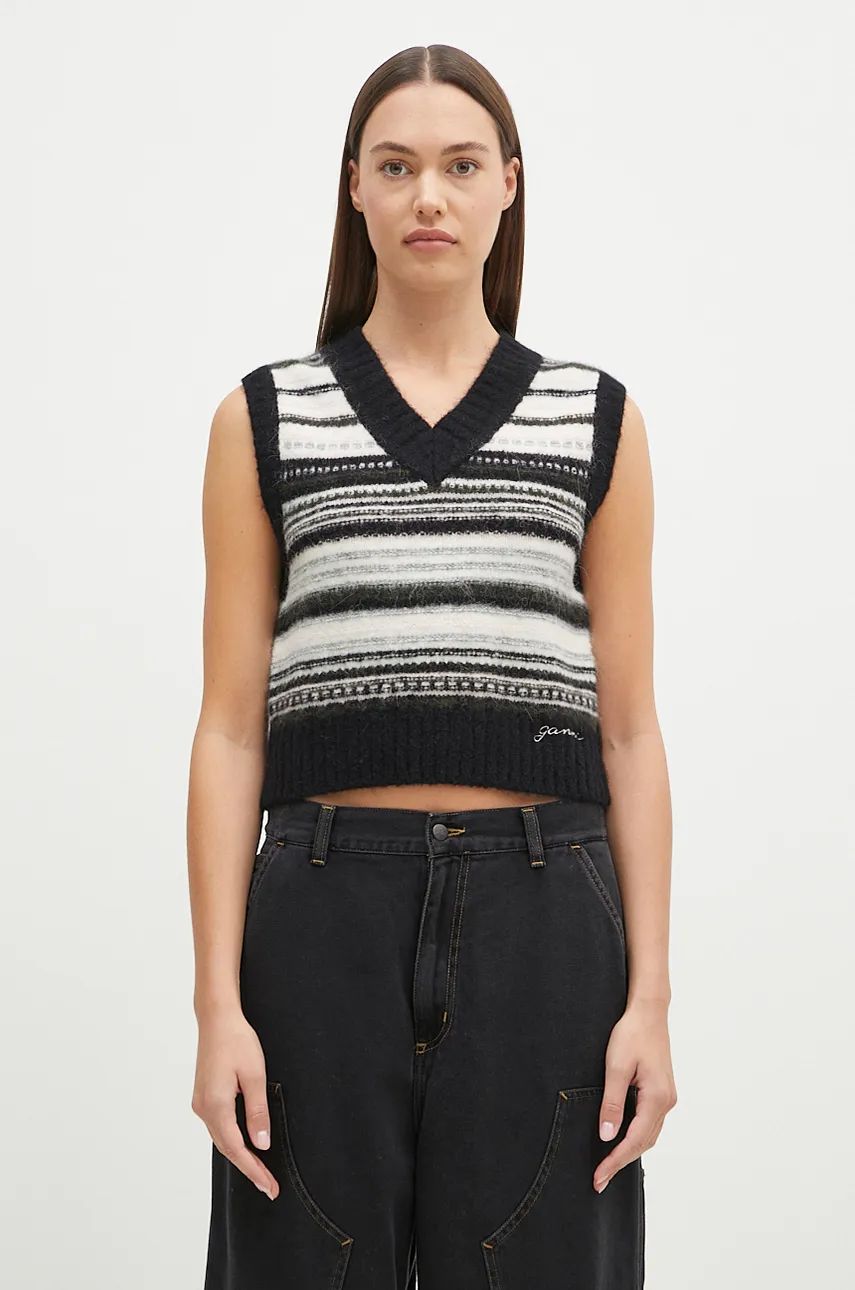 Sveter GANNI Wool Stripe Vest Čierna | K2327, 0
