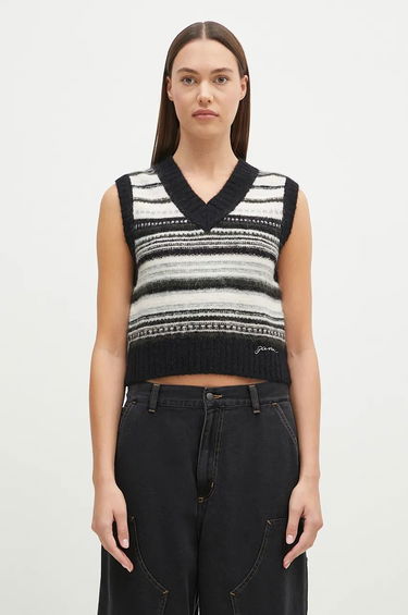 Sveter GANNI Wool Stripe Vest Čierna | K2327, 0