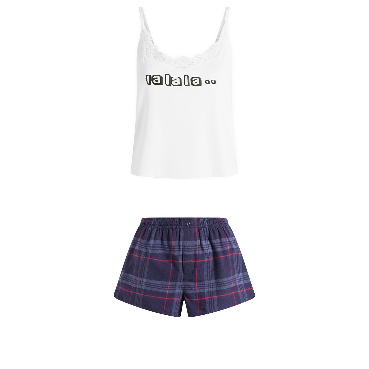 Pyžamo SKIMS CPFM Sleep Lace Cami & Flannel Short Sleep Set Fa La La Plaid Rôznofarebný | ST-SST-10056W-MFA, 1