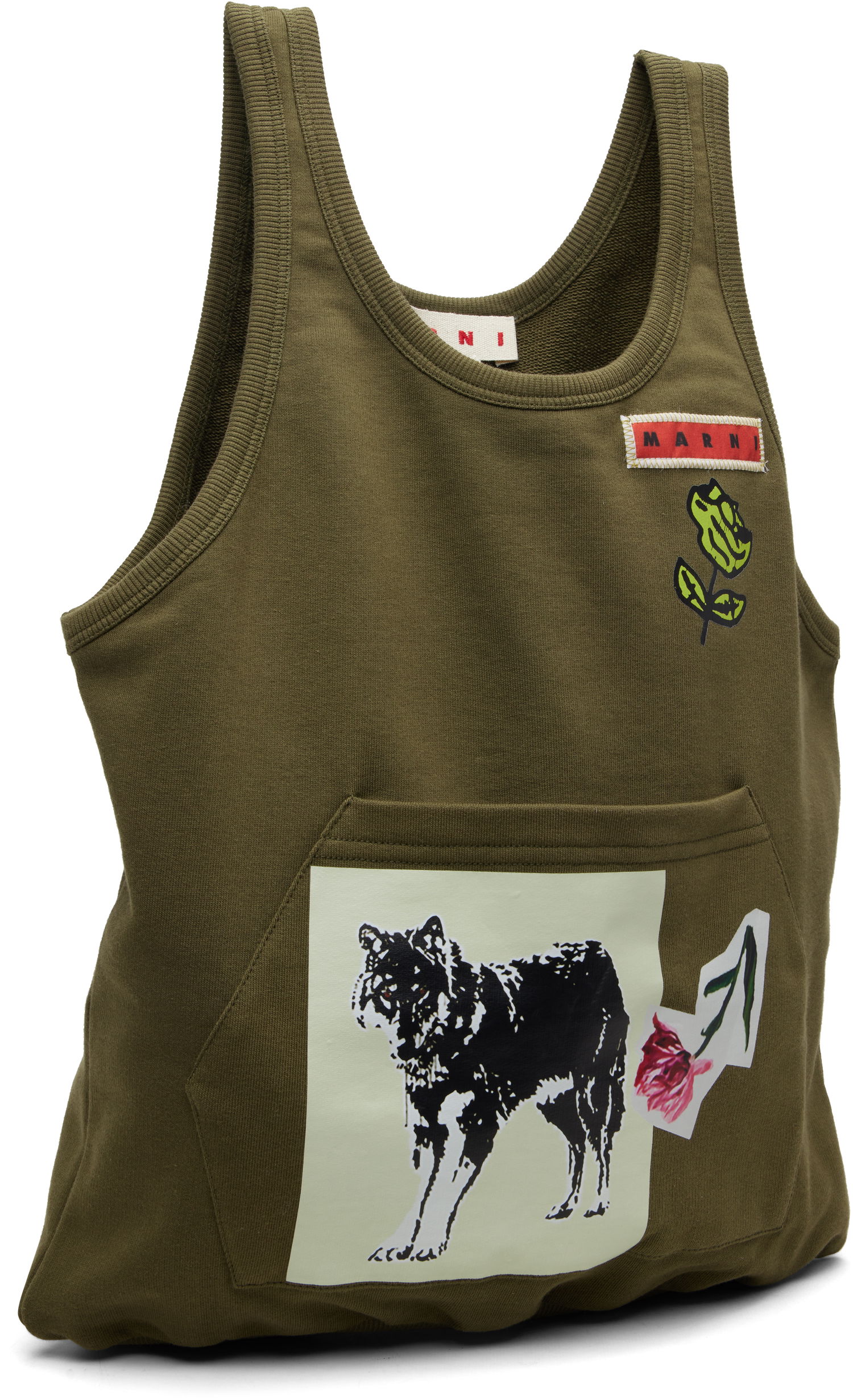 Tielko Marni Graphic Front Pocket Tank Tote Zelené | SHMQ0100A1 P8558, 1