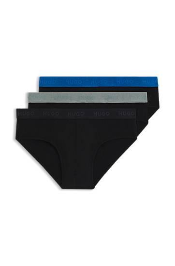 Boxerky BOSS HUGO Men's 3-Pack Stretch Cotton Briefs with Logo Waistbands Čierna | 50532570