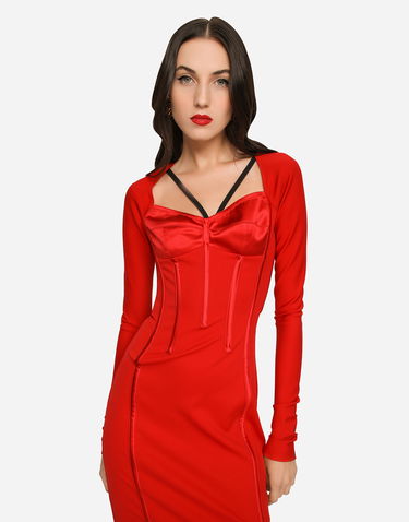 Šaty Dolce & Gabbana Viscose Calf-Length Dress With Corset Details Červená | F6AWRTFURL6R2254, 3