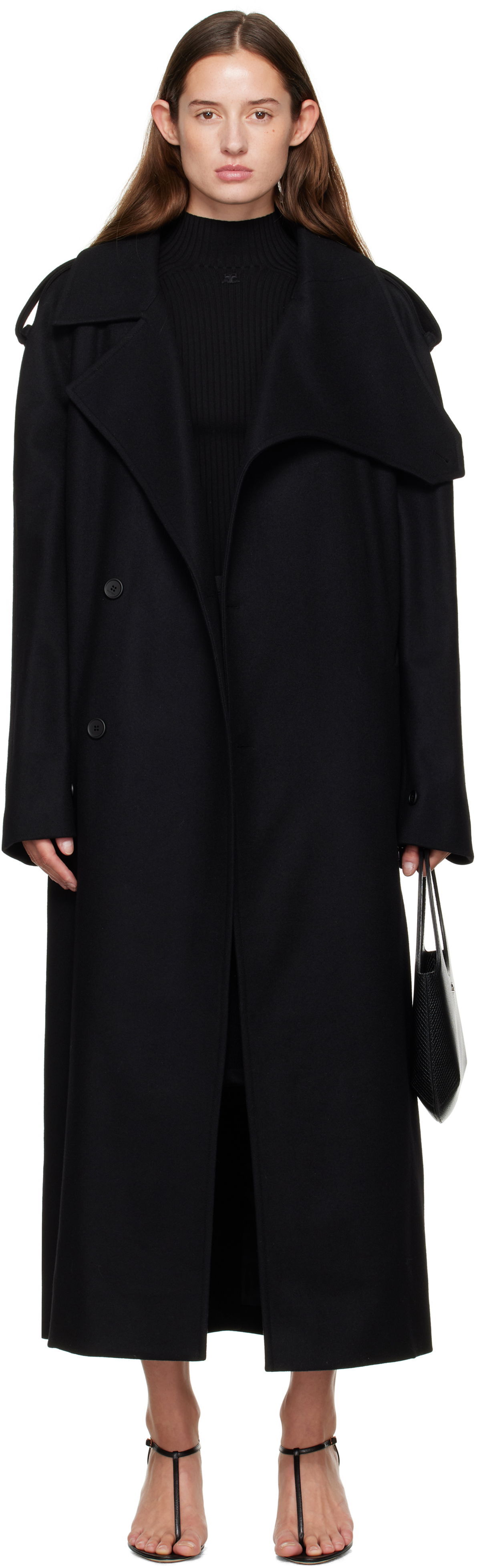 Trenčkot Courrèges Courrèges Oblique Wool Trench Coat Čierna | 325CMA236WO0036, 0