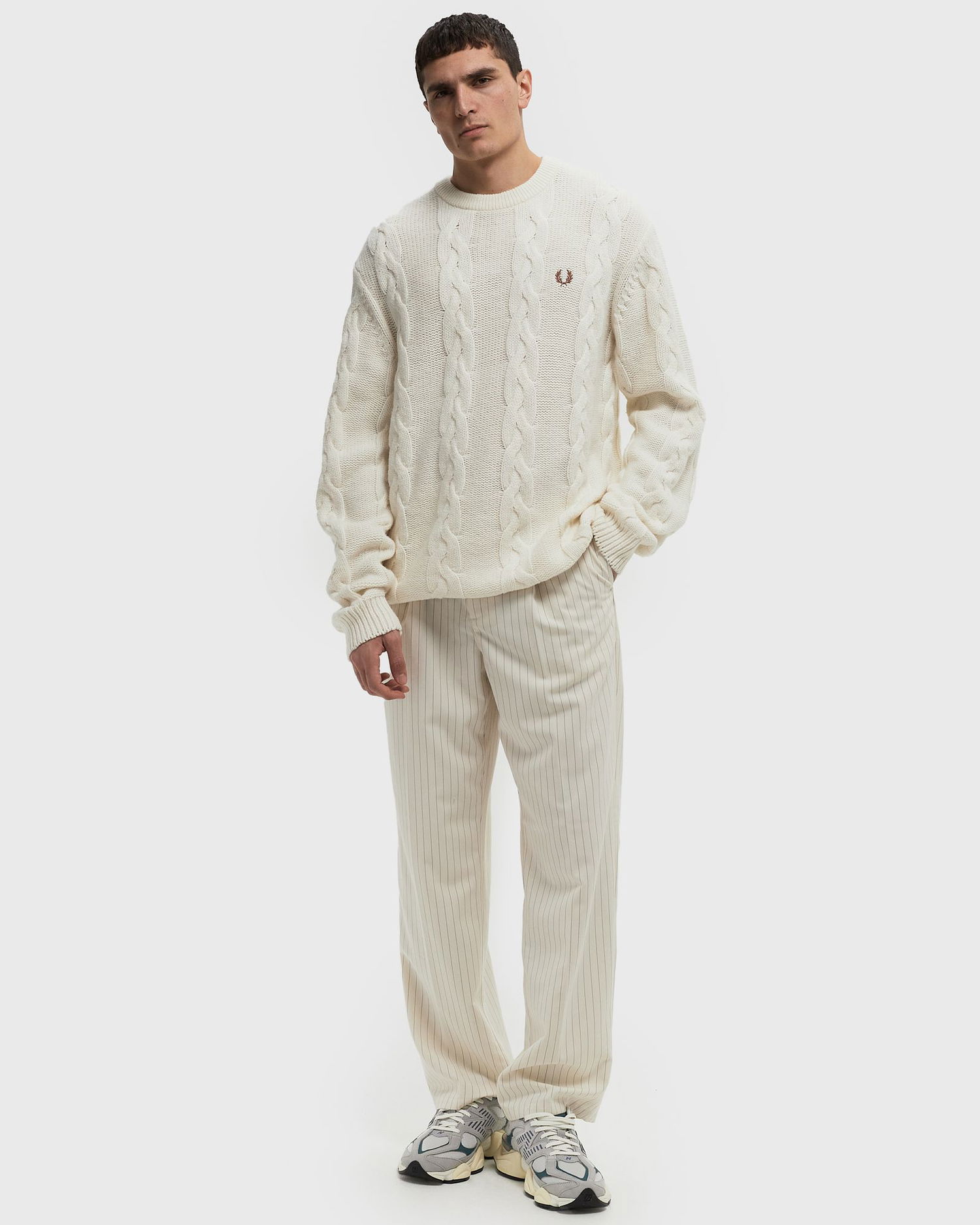 Sveter Fred Perry Cable Knit Jumper Large Biela | K8562-560, 1