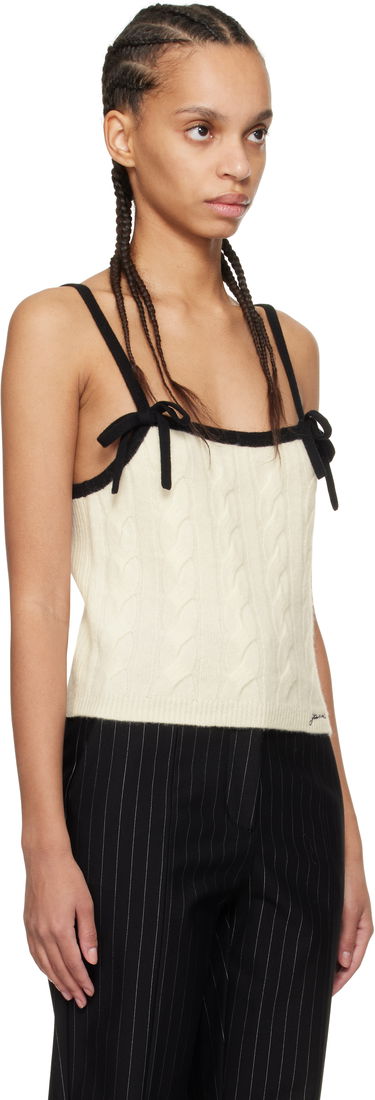 Tielko GANNI Off-White & Black Cashmere Mix Strap Tank Top Béžová | K2416, 1