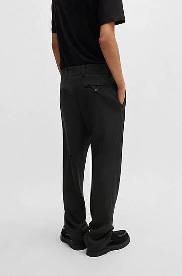 Nohavice BOSS Modern-Fit Stretch Twill Trousers with Front Crease Čierna | 50538671, 1