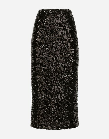 Sukňa Dolce & Gabbana Sequined Calf-Length Skirt Čierna | F4CRGTHLMZMN0000, 0