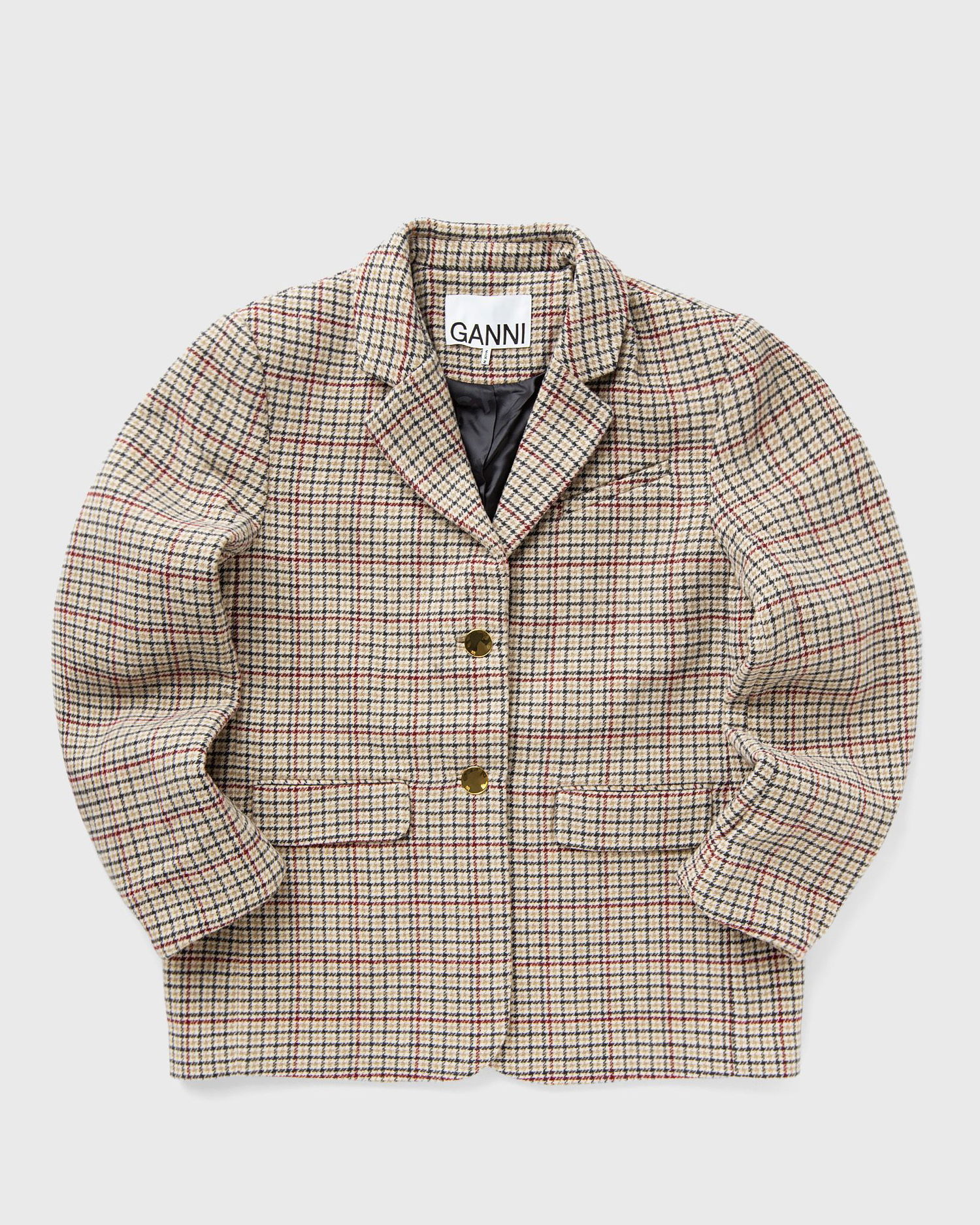 Bunda GANNI Check Wool Mix Boxy Blazer Hnedá | F9590-177, 0