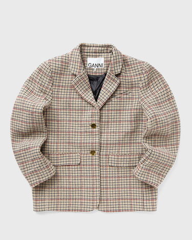 Bunda GANNI Check Wool Mix Boxy Blazer Hnedá | F9590-177, 0