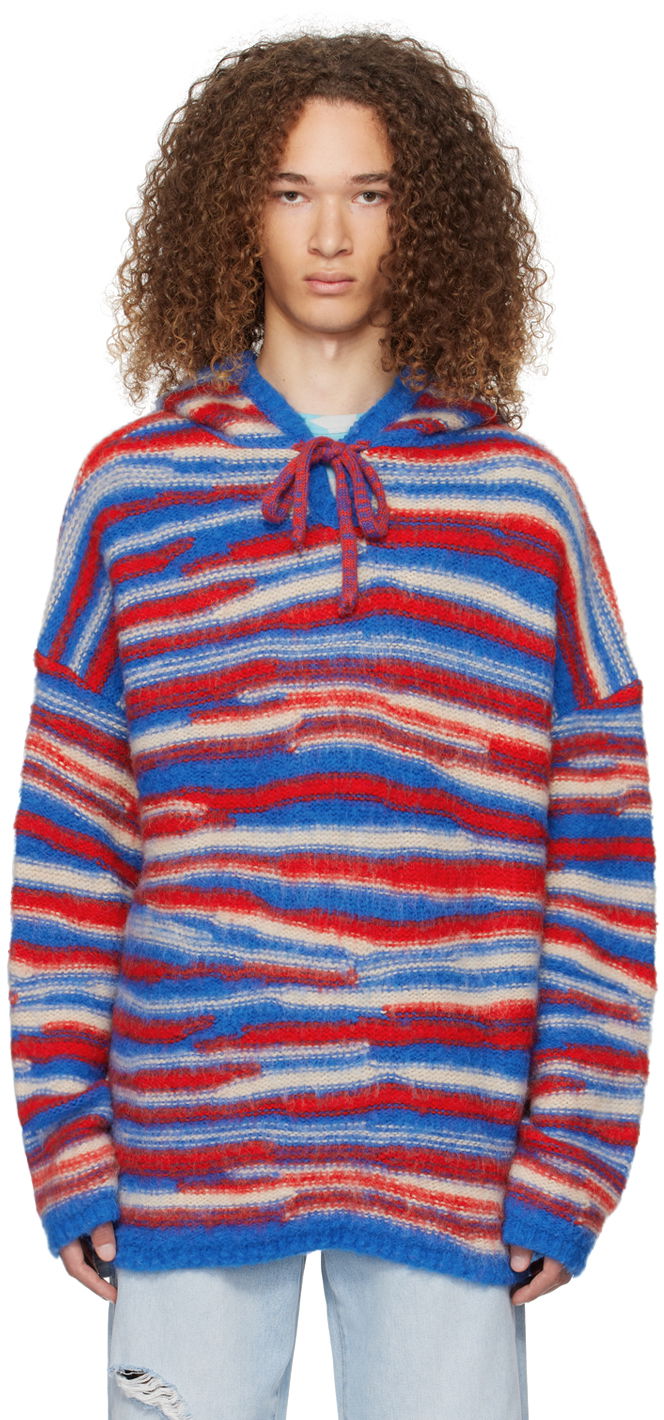 Sveter ERL ERL Striped Knit Hoodie Červená | ERL07N015, 0