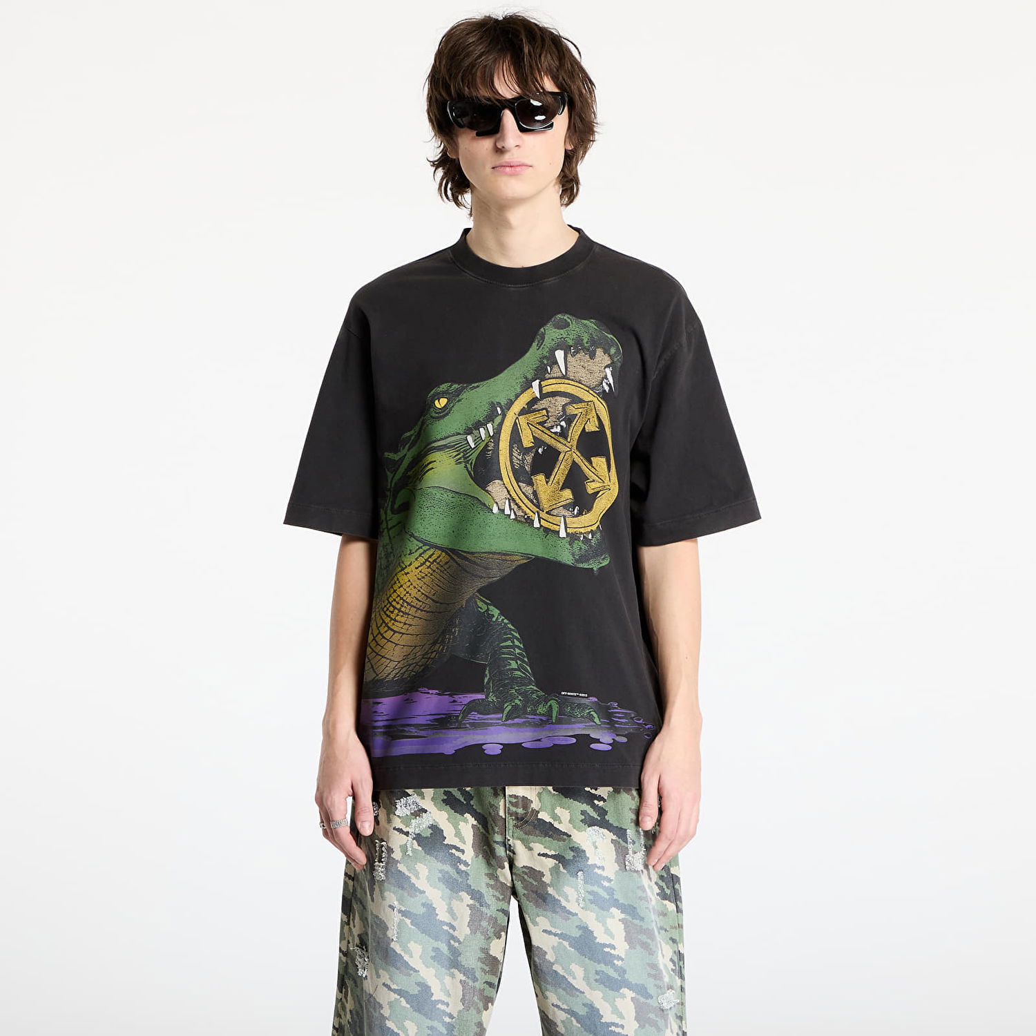 Tričko Off-White Crocodile Graphic Oversized T-Shirt Čierna | OMAA120S25JER0061301, 0