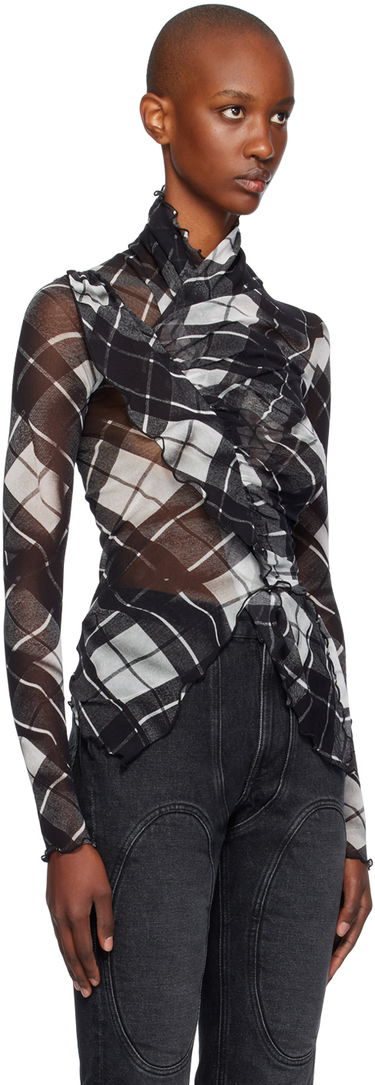 Košeľa Jean Paul Gaultier Jean Paul Gaultier Distorted Tartan Long Sleeve T-Shirt Čierna | 24/31-F-TO237-T573-000201, 1