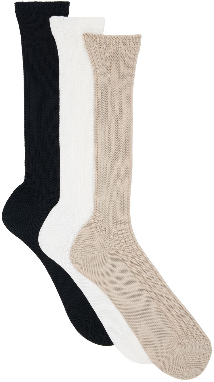 Ponožky AURALEE Ribbed Knee-High Socks, Three-Pack Béžová | A24SS05SX, 0