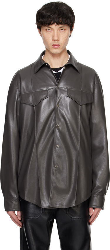Košeľa Nanushka Nanushka Olavi Vegan Leather Button-Up Shirt Šedá | NM24FWSH04569, 0