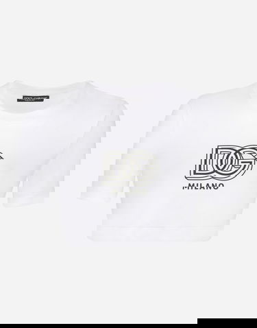 Crop Top Dolce & Gabbana Cropped Jersey T-shirt With Dg Lettering Biela | F8U78TGDB6TW0800, 3