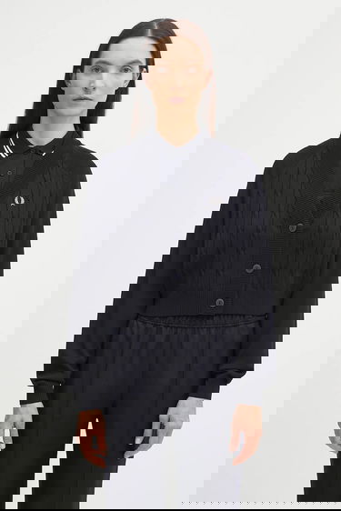 Sveter Fred Perry Fred Perry Cable Knit Cropped Cardigan Čierna | K1105, 1