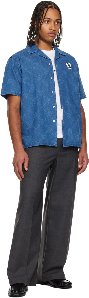 Košeľa AAPE by A Bathing Ape AAPENOW Moonface Monogram Short Sleeve Camp Collar Shirt Modrá | AAPSRM8526XXNBLX, 3