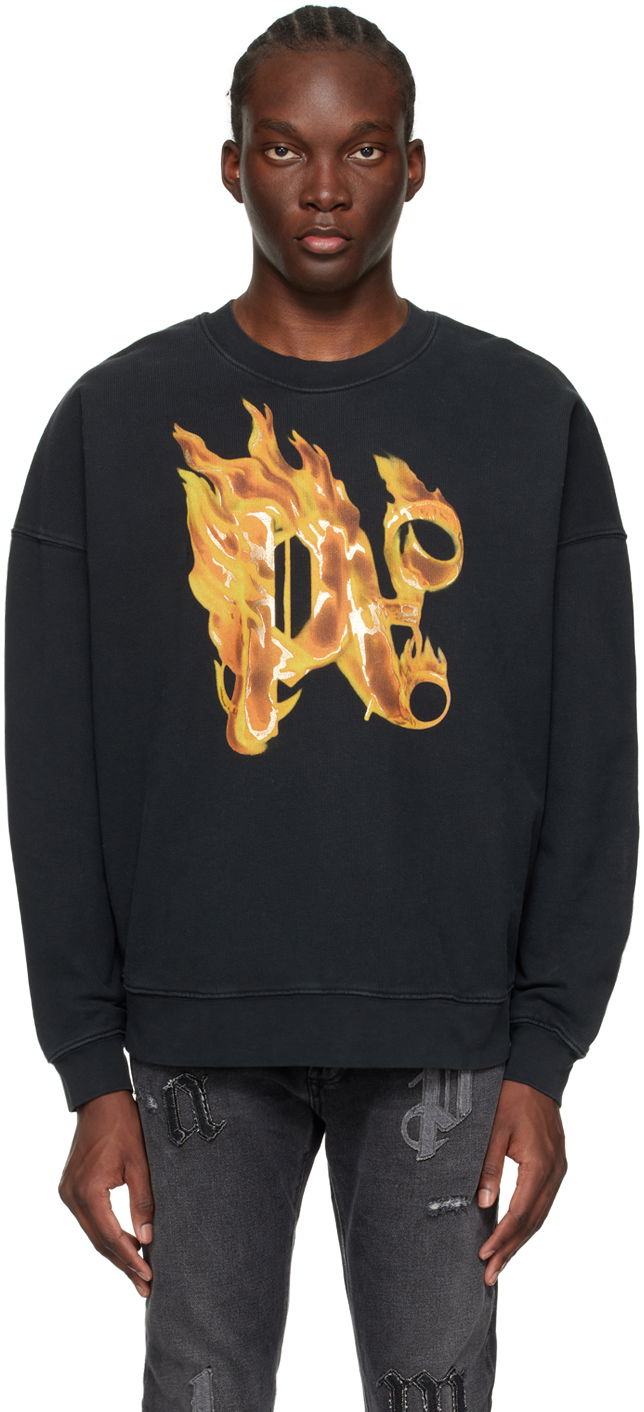 Mikina Palm Angels Burning Monogram Sweatshirt Čierna | PMBA074R24FLE0041076, 0