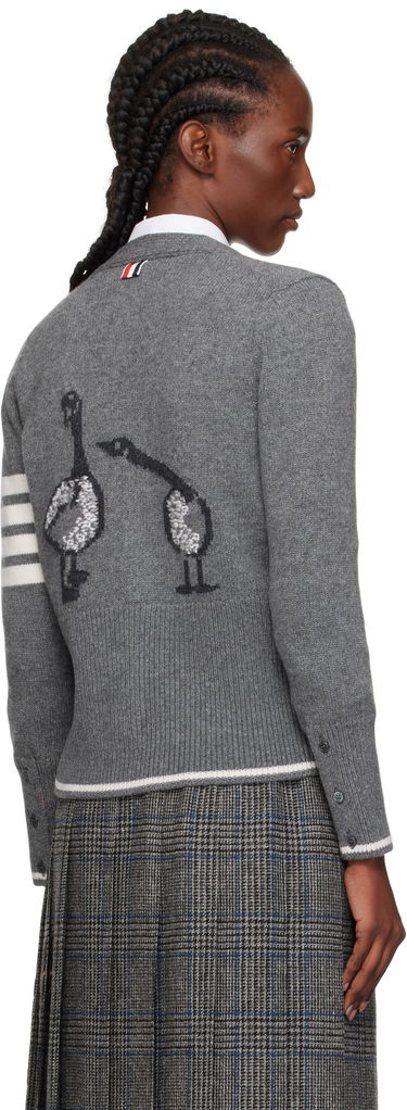 Sveter Thom Browne Thom Browne Intarsia Geese 4-Bar V-Neck Cardigan Šedá | FKC657A-Y1029, 2