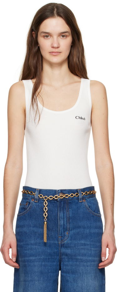 Opasok CHLOÉ Chloé Ribbed Logo Tank Top Metalická | CH25SJH12180, 0