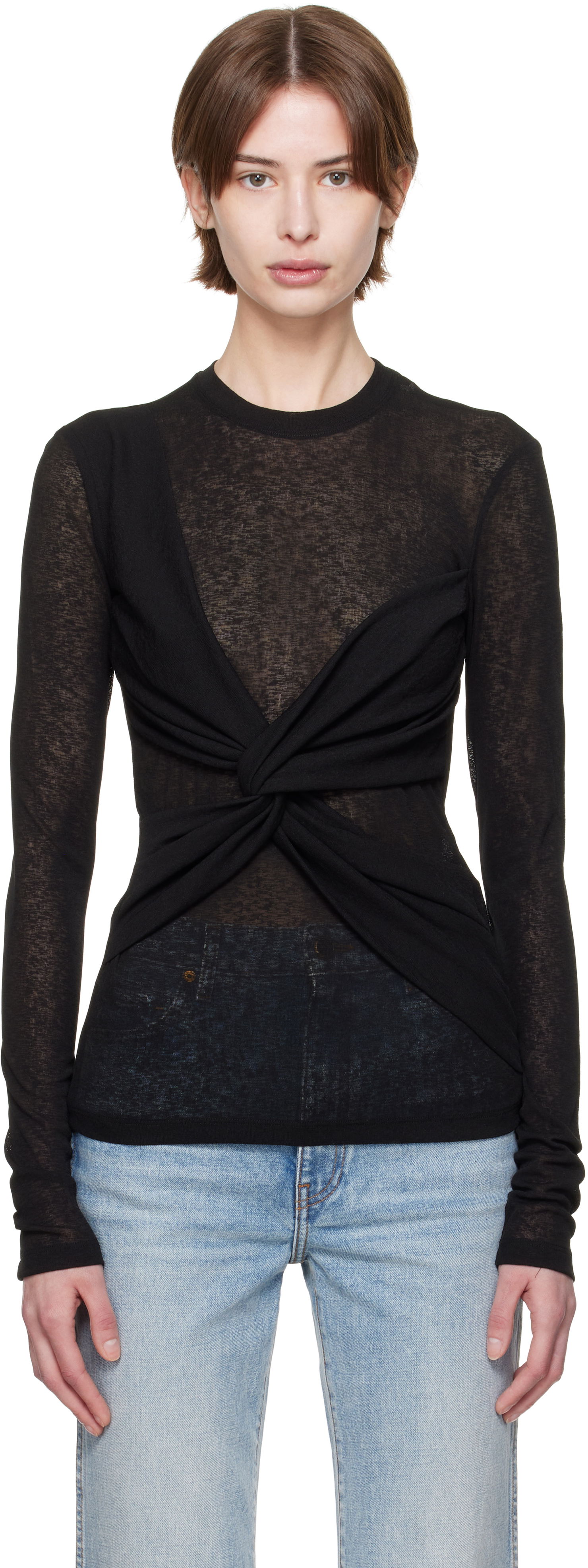 Sveter Nanushka Nanushka Izolda Draped Mesh Jersey T-Shirt Čierna | NW25RSTP16499, 0