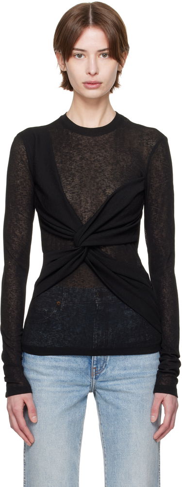 Sveter Nanushka Nanushka Izolda Draped Mesh Jersey T-Shirt Čierna | NW25RSTP16499, 0