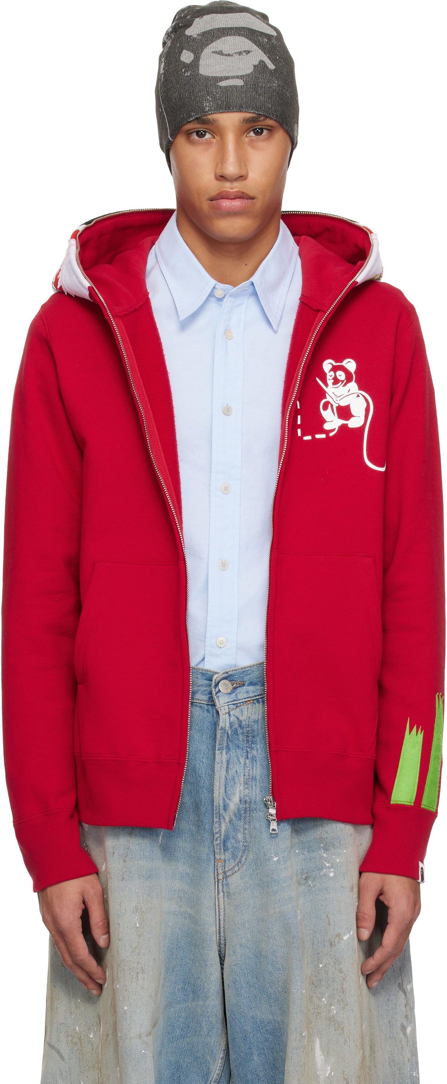 Mikina BAPE A Bathing Ape Panda Full Zip Hoodie Červená | 001ZPK801006M, 0