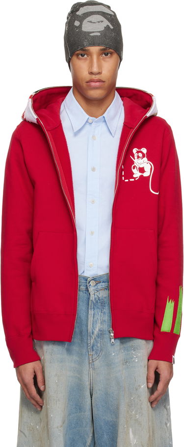Mikina BAPE A Bathing Ape Panda Full Zip Hoodie Červená | 001ZPK801006M, 0