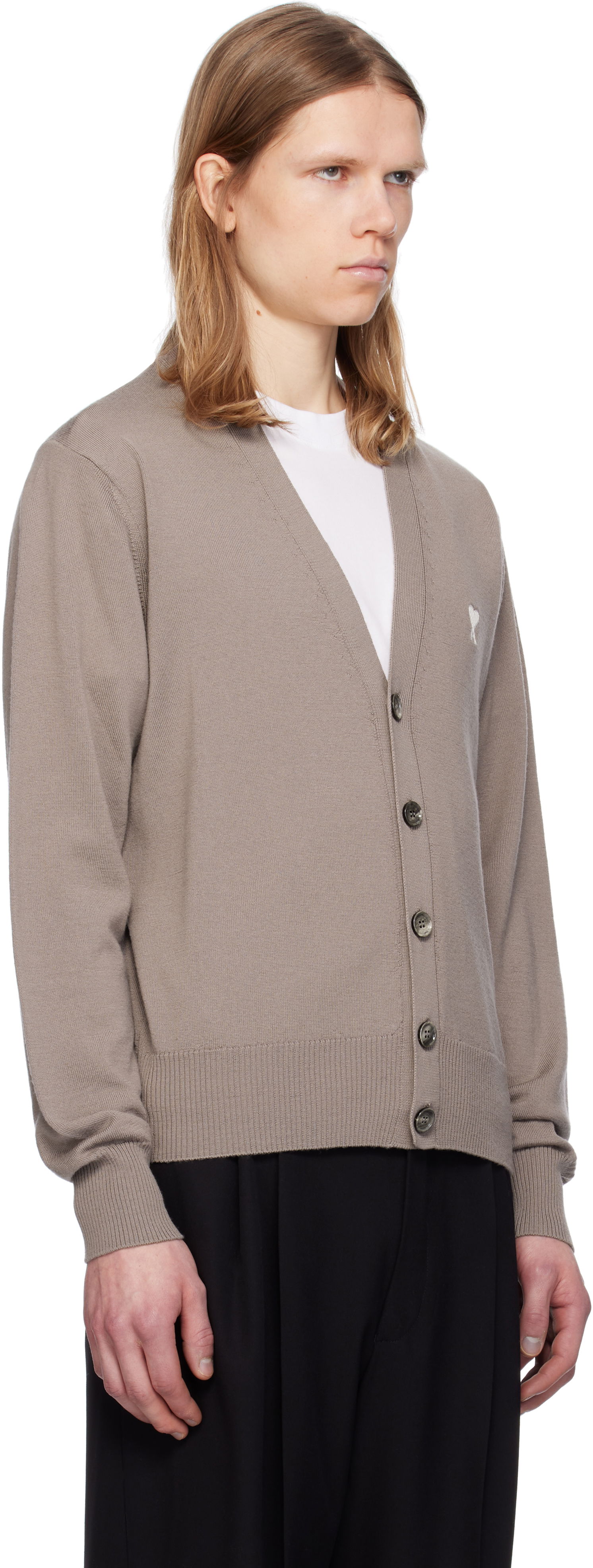 Sveter AMI AMI Paris De Coeur Cardigan Hnedá | HKC121.KN0025, 1