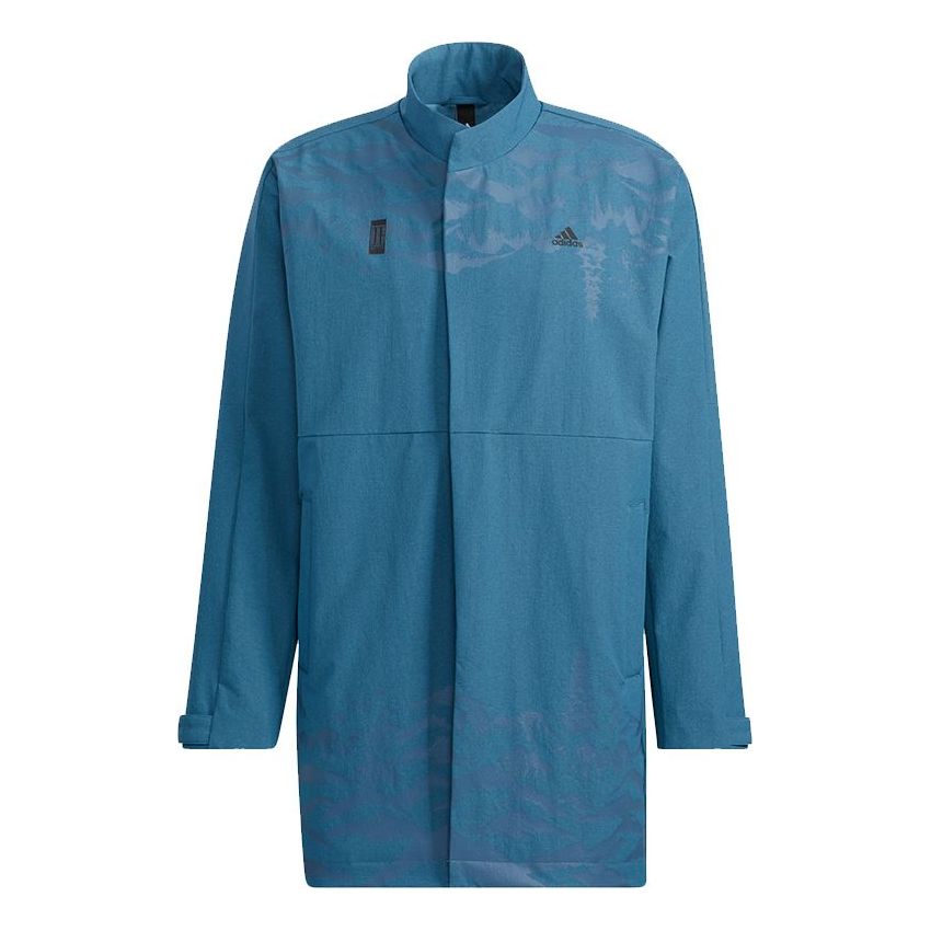 Pláštenka adidas Originals Martial Arts Series Pattern Mid-Length Stand Collar Jacket Modrá | H39302, 0