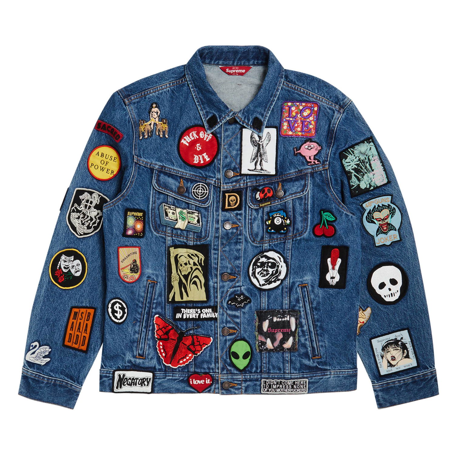 Bunda Supreme Patches Denim Trucker Jacket Navy | SS18J53 BLUE, 1