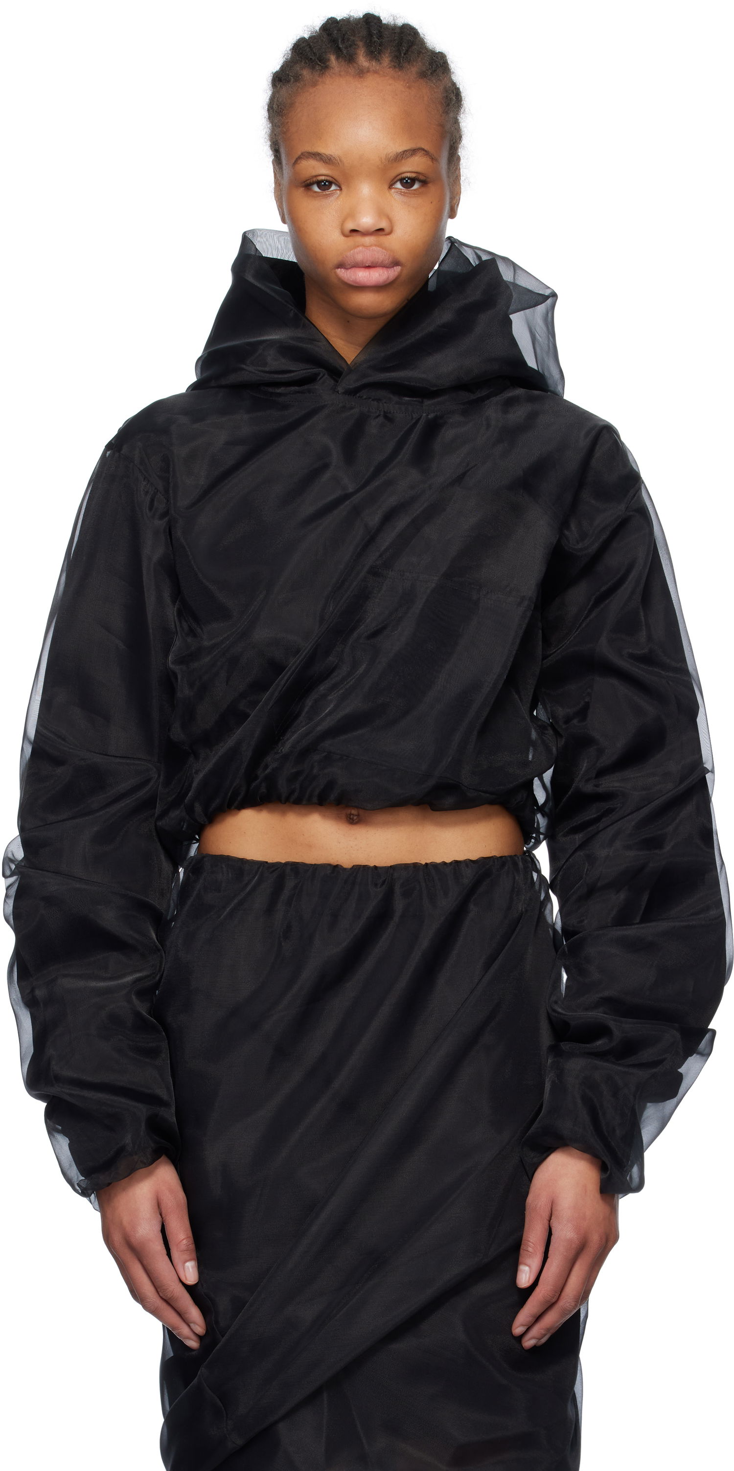 Mikina We11done We11done Layered Cropped Hoodie Čierna | WD-BL0-25-117-W-BK, 0